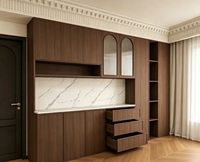 Buffet modulaire en bois massif français avec étagères réglables, portes à panneaux surélevés, écologique, 3 tiroirs, construction stable, pour salon