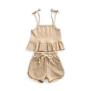 2020 Wholesale Spandex Cotton princess design child suit spaghetti strap solid color elastic baby girl suit