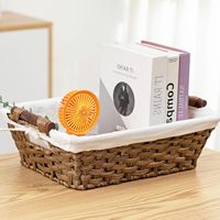 Boîte de rangement pour télécommandes de bureau avec poignées en rotin tressé, panier à cosmétiques et à linge, pour outils et usages divers