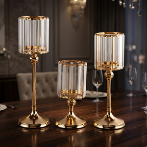 New Arrival Gold Crystal Elegant Luxury Candle Holder Set <b>Tall</b> Metal Candlestick Stand Wedding <b>Table</b> Centerpiece Home Decor - Product Image 2