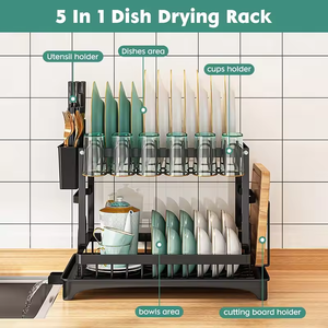 Égouttoir à vaisselle pliable à double couche en métal, support de rangement multifonctionnel pour l'organisation de l'égouttoir à vaisselle - Product Image 3