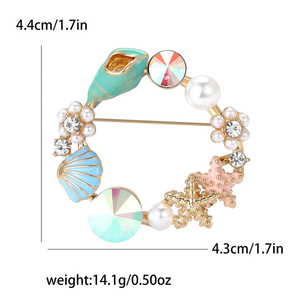 高級レディースラインストーンブローチ合金ヒトデコンクラインストーンリースブローチハワイアンパーティーコスチュームチェストフラワーブローチ - Product Image 5