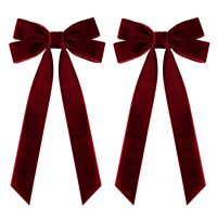 Nœud de cheveux de luxe Gordon Ribbon en velours rouge de 2,5 cm avec impression feuille d'or, avec pinces crocodiles, nœud préfabriqué à longue queue