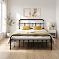 Cadre de lit double en métal durable au design moderne, hauteur réglable, assemblage facile, support à lattes, tête de lit pour hôtel et appartement