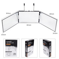 Maquillage de coiffeur rectangulaire portable pliable et suspendu à trois côtés multi-angle avec miroir de barbier à LED
