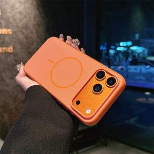 غطاء خلفي للجلد الأصلي من السيليكون PC مغناطيسي بلوري لهاتف آيفون 17 Air 16 15 Pro Max ثنائي اللون برتقالي القوس - Product Image 6