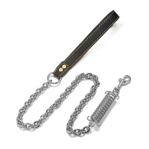 Pet Chain <b>Leash</b> Leather Padded Handle Buffer Gold Stainless Steel Cuban Link Training Heavy Duty <b>Dog</b> <b>Leash</b> - Product Image 6