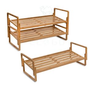 Natural Wooden <b>3</b>-<b>Tier</b> Expandable <b>Shoe</b> <b>Rack</b> with Stackable Function and Handle - Product Image 3