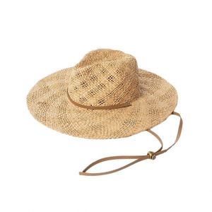 Chapeau de soleil tendance été 2025 pour femme, tressé à la main en raphia naturel, style Fedora avec sangle en cuir PU et large bord, idéal pour la plage et les activités de plein air - Product Image 1