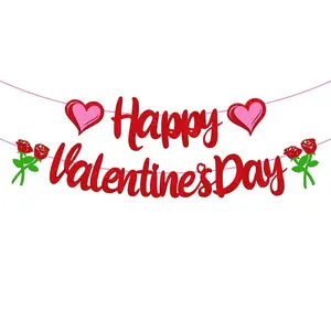 Happy Valentines Day Banner Romanic Red Heart Garland for Women Girls Valentines Day Themed Anniversary Wedding