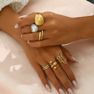 Geometric <b>Gold</b> Plated <b>Cocktail</b> <b>Rings</b> For Women Modern Alloy Fashion Statement Jewelry Party Daily Wear - Product Image 3