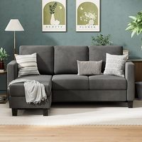 Canapé sectionnel 3 places convertible en L gris Ensemble de lit modulaire en tissu de lin pouf en bois pour salon bureau pour appartements