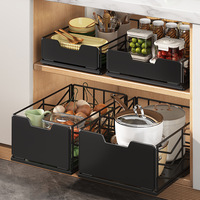 Support de rangement de cuisine à deux niveaux, rail coulissant, armoire en métal assaisonnement, type tiroir, panier à tirer, panier de rangement à tirer pour la cuisine