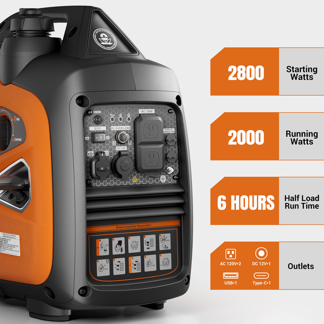 Super Silent 4-Stroke Eco-Friendly Lightweight Dual Voltage 2000W/2800W Portable Inverter Gasoline Generator 230V 50/60Hz Recoil