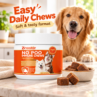 En stock : Friandises à mâcher molles probiotiques pour chiens, à base de Lactobacillus, Bacillus, FOS et Citrouille, pour la flore intestinale et le soutien des selles.