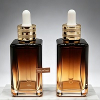Flacon carré en verre ambré de 10 ml, 15 ml, 20 ml, 30 ml, 50 ml, 100 ml en stock avec compte-gouttes pour l'emballage d'huiles capillaires, de sérums cosmétiques et d'huiles essentielles
