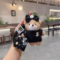 Adorables porte-clés en peluche ours avec nœud, accessoires de sac à bandoulière de dessin animé, jouets en peluche créatifs, décorations suspendues pour sac, porte-clés en peluche exquis
