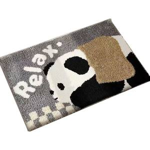 Dibujos animados pequeño Panda poliéster cuadrado grueso cálido antideslizante absorbente dormitorio cabecera inodoro puerta pie Mat - Product Image 5