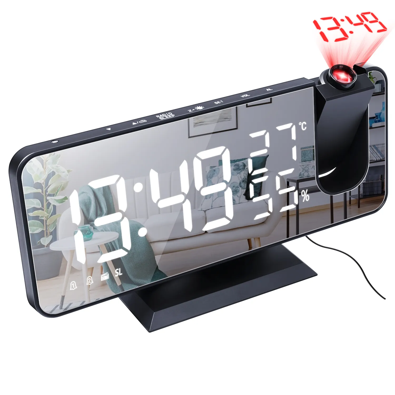 Customized- Smart Electronic Desktop Table Desk LED Laser Ceiling Digital Projection Alarm Clock With Radio and Weather Station