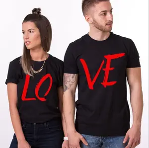 2024 yeni sıcak satış çift t-shirt aşk mektubu baskılı yuvarlak boyun Polyester kısa kollu t-shirt
