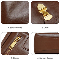 Tas Kerja Selempang Bahan Kulit Asli untuk Wanita dengan Penutup Atas, Tali Bahu yang Dapat Disesuaikan, Tas Koper untuk Kerja dan Perjalanan, Label Pribadi
