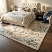 Hand Tufted Neutral Ivory Fish Wool Carpet with Wave Inspired Coastal Texture Area Rug for Living Room Bedroom Nursery Playroom