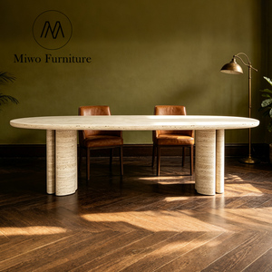 Table de salle à manger ovale moderne Wabi-sabi en ardoise pour jardin extérieur, table en marbre naturel et travertin pour salon et cuisine intérieure - Product Image 4