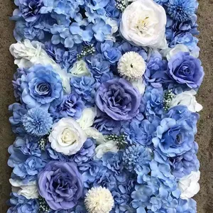 Pared de flores de simulación Hortensia azul 3D Impresión digital flores de seda alfombra para decoración de boda