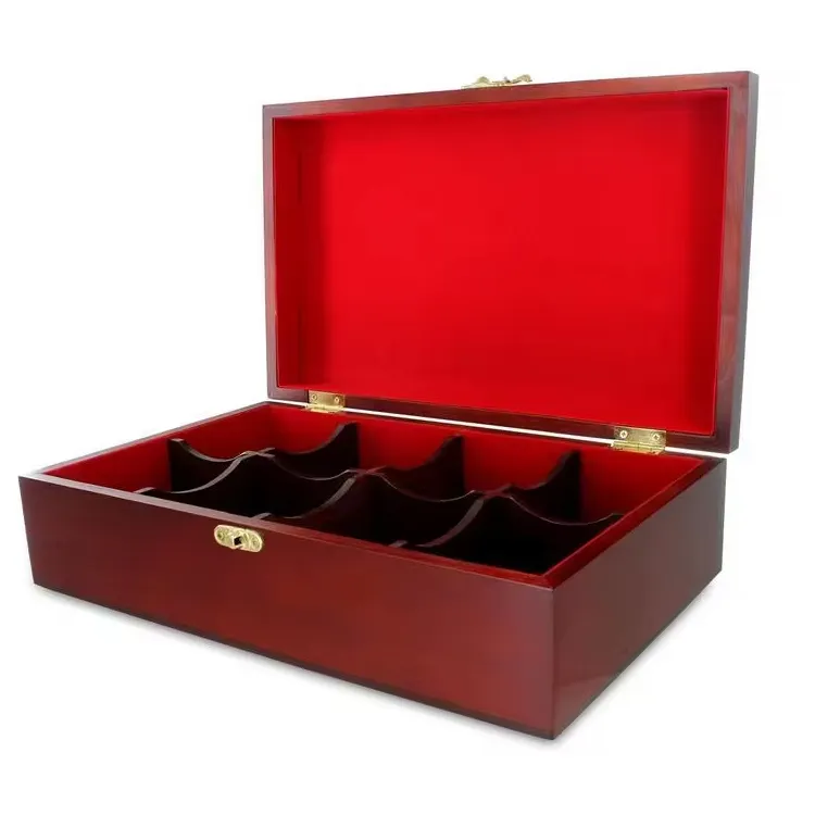 Kotak hadiah teh kayu pernis merah kustom kotak kemasan kantung teh kayu mewah dengan pelapis