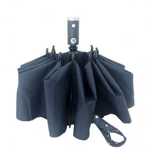 Paraguas Plegable Inverso de 3 Secciones con Mango de Linterna LED, Material de Lujo Resistente al Viento, con Tira de Seguridad y Puntos Reflectantes - Product Image 4