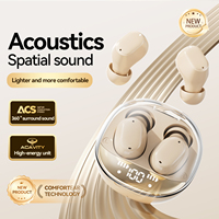Écouteurs sans fil M150 TWS avec coque transparente, mini écouteurs intra-auriculaires avec affichage numérique LED et puce V6.0, embouts en silicone souple