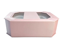 Boîte en carton rigide rose transparente avec fenêtre, ruban, gaufrage UV, marquage à chaud, carton éponge pour emballage cadeau cosmétique et beauté