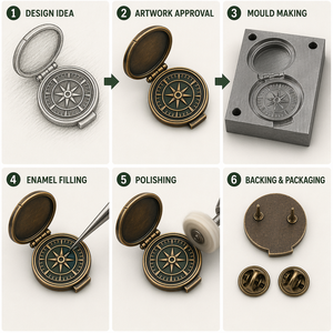 Op maat gemaakte vintage kompas emaille pin retro outdoor avontuur metalen badge souvenir broche voor rugzak hoed groothandel OEM ODM - Product Image 2