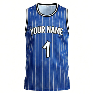 Maillot de basketball personnalisé 2026 bleu rayé avec numéro 1 imprimé par sublimation, haut de sport sans manches unisexe pour adultes, été - Product Image 4