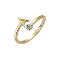 Bague d'orteil ajustable personnalisée en argent sterling 925 plaqué or avec lettre initiale et zircone bleue, pierre de naissance, pour femmes et jeunes filles