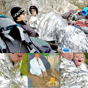 Sac de couchage d'urgence hybride en feuille de Mylar argentée pour survie en extérieur, isolation thermique, 200x100cm, 3 saisons - Product Image 4
