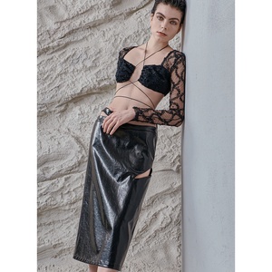 Bán Buôn Trưởng Thành Thiết Kế Thanh Lịch Ưa Thích Rỗng Cao Eo Dây Kéo Dài PU Da Váy Cho Phụ Nữ - Product Image 4