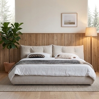Lit Moderne Minimaliste Écologique en Bois Massif et Tissu, avec Fonction de Rangement, Taille Personnalisable, Garantie 3 Ans, Idéal pour Petits Appartements