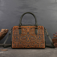 Tas Selempang Kulit Asli Harga Terbaik untuk Wanita Gaya Vintage Mewah Pola Bunga Timbul Poliester Tunggal