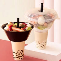 Gobelet à boisson chaude jetable recyclable en plastique de 16 oz (700 ml) pour cola, thé au lait, avec plateau à collation sur le dessus et couvercles, gobelet créatif pour pop-corn