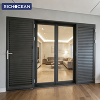RICHOCEAN Stores à lamelles manuels américains en aluminium noir pour portes, avec verrouillage