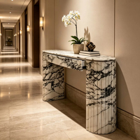Table console d'entrée ovale moderne personnalisée en marbre Calacatta Viola, table de chevet haute en pierre à socle cannelé, table de salon, vente en gros