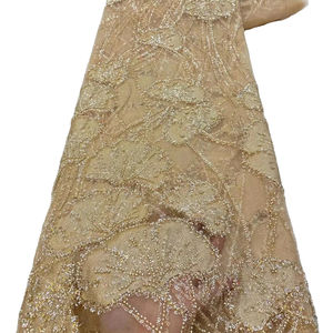 Dernière robe de mariée en dentelle perlée aso ebi à la mode avec dentelle perlée brillante d'Europe et d'Amérique avec des perles colorées - Product Image 1