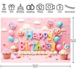 Bonbonfarbener 3D-Effekt Eiscreme-Lollipop Hintergrund Partybanner für Kinder Mädchen Geburtstagsdekoration - Product Image 4