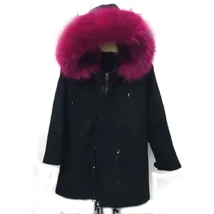 Factory price women winter real raccoon fur parka with fur hood