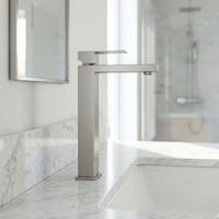 Robinet de salle de bain moderne monotrou monocommande avec mitigeur, à poser sur le plan, finition céramique polie, eau chaude/froide, en acier inoxydable 304