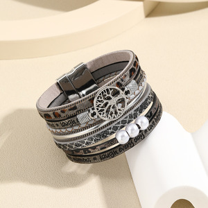 Wholesale Copper Tube Magnetic Buckle Multilayer Life Tree <b>Leather</b> <b>Bracelet</b> Jewelry for Women - Product Image 2