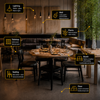 Ensemble table et chaises en bois massif 6 places pour café, bistrot, restaurant, rénovation, qualité commerciale, sur mesure, OEM, vente en gros