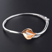 Saudi Schmuck liefern Sterling Silber Armreif matt Blattgold 18 Karat Dubai Zirkonia Blume Armreif Manschette Damen Geschenk für Frauen