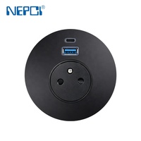 Prise de courant encastrée de table 65W à charge rapide, ronde, avec ports USB-A et USB-C et câble de 2m, norme UE